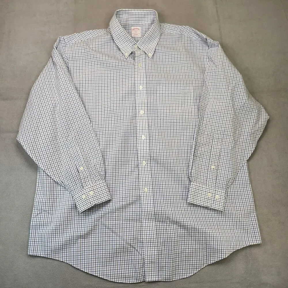 Brooks Brothers 346 Dress Shirt Men's 18-4/5 Check‎ Non-Iron Long Sleeve Button